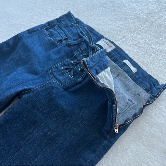 Frame Denim Le Bell Lace Up Flare Jeans Size 27 Hayworth Blue - Picture 7 of 10